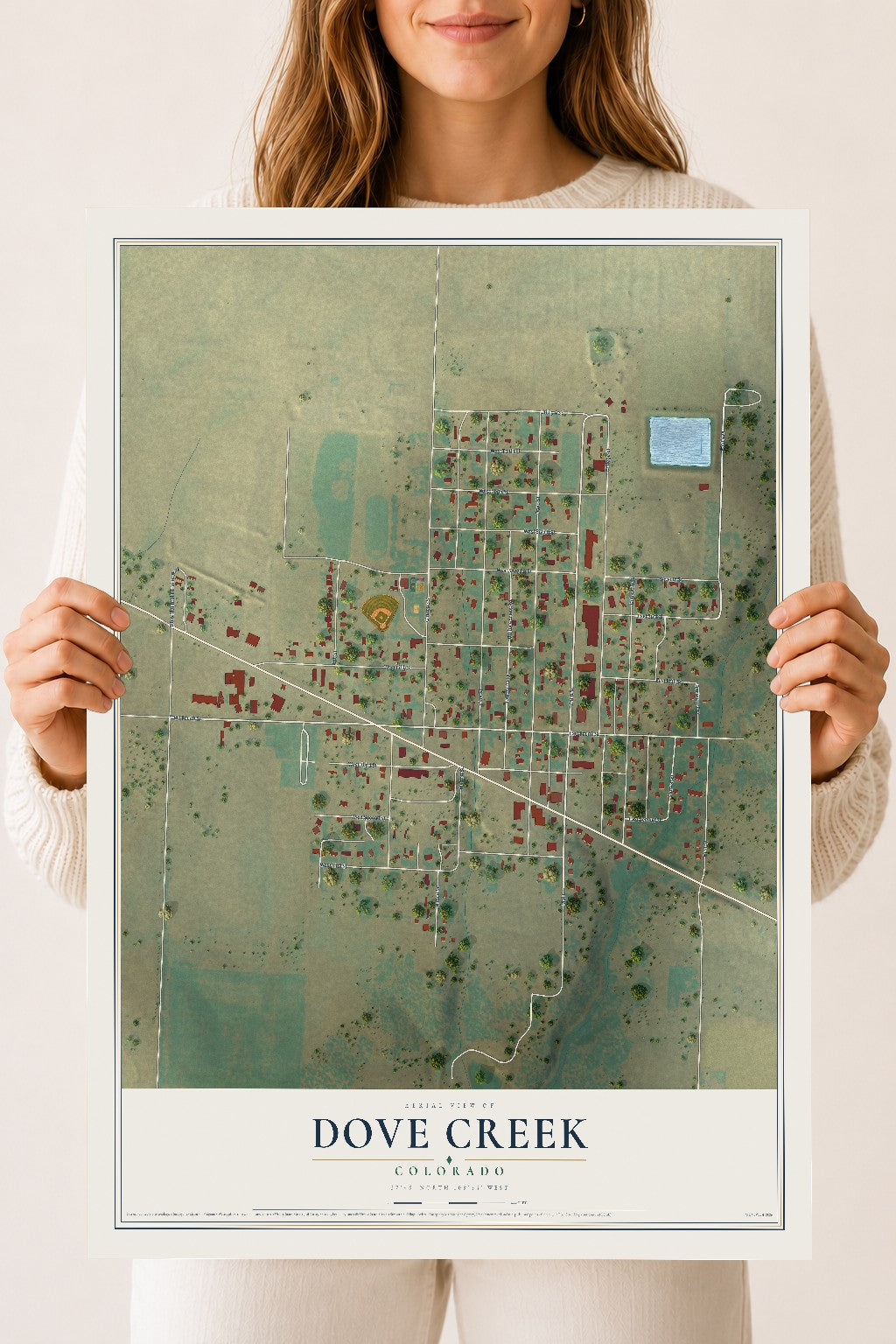 Map of Dove Creek, Colorado, 18 x 24 inch unframed archival matte print