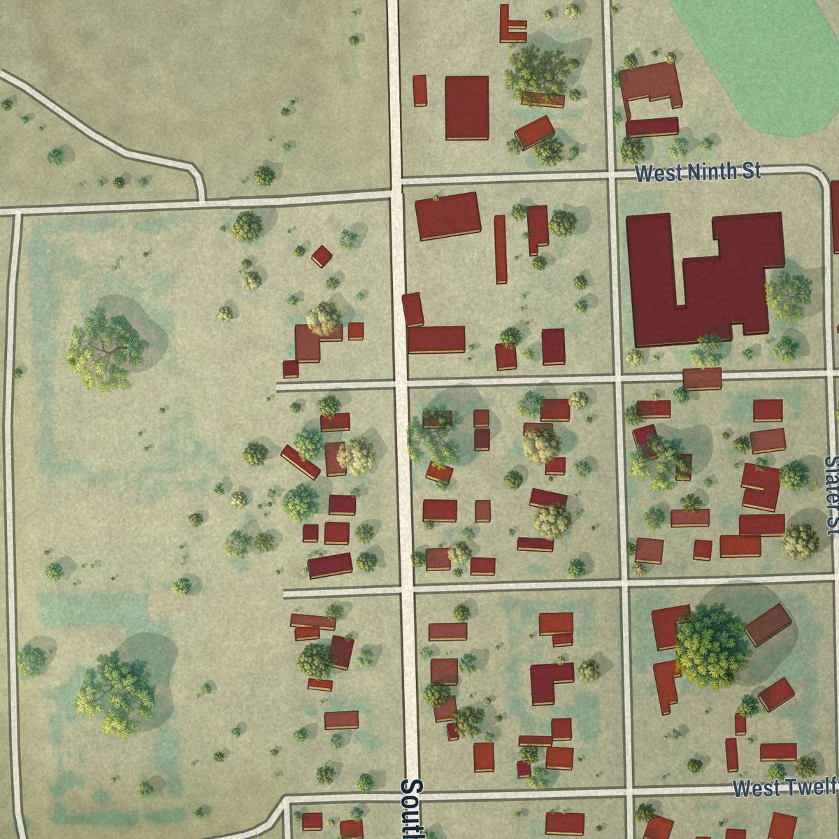 Second close-up of the map of Eads, Colorado print showing more streets and buildings