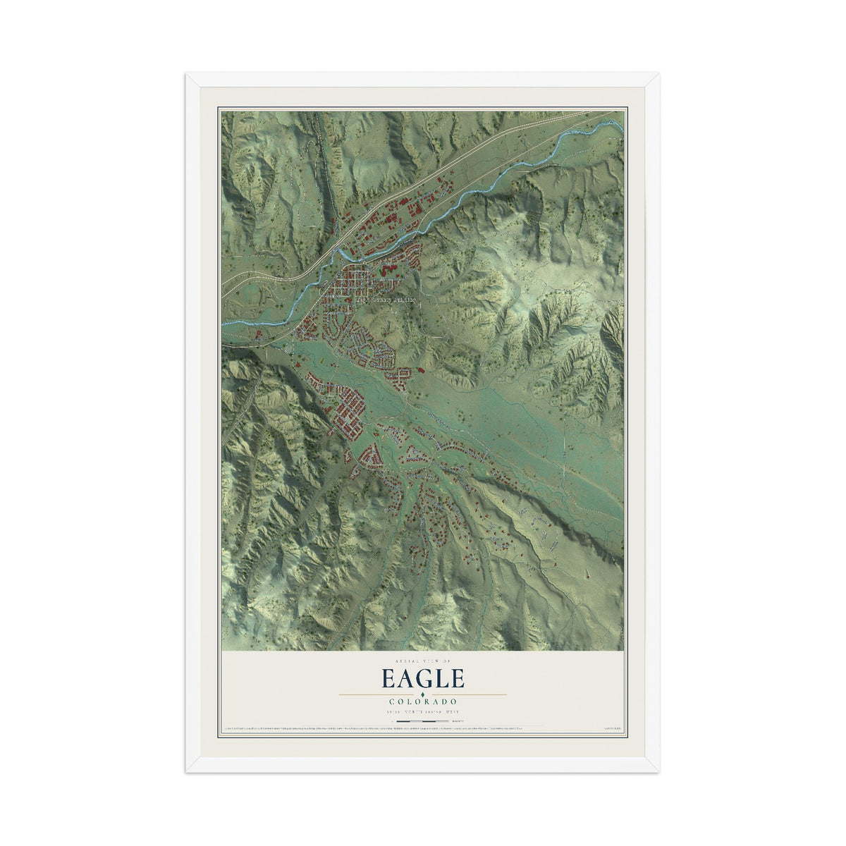 Map of Eagle, Colorado, 12 x 18 inch print in a white wood frame