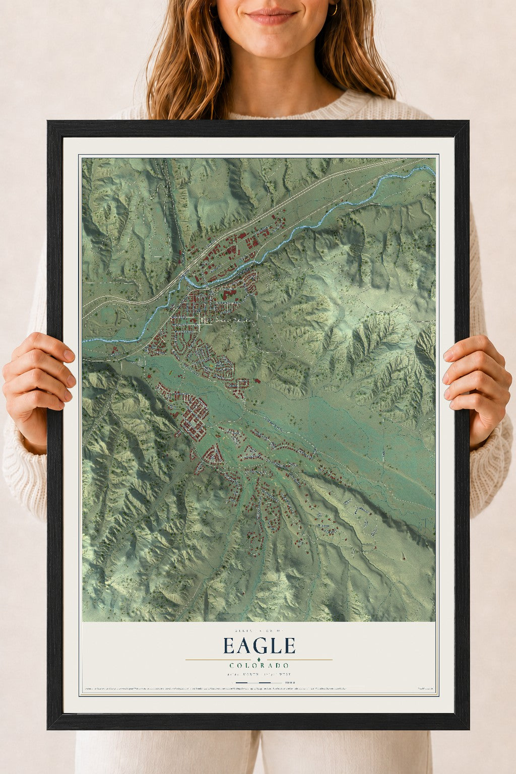 Map of Eagle, Colorado, 18 x 24 inch print in a black wood frame
