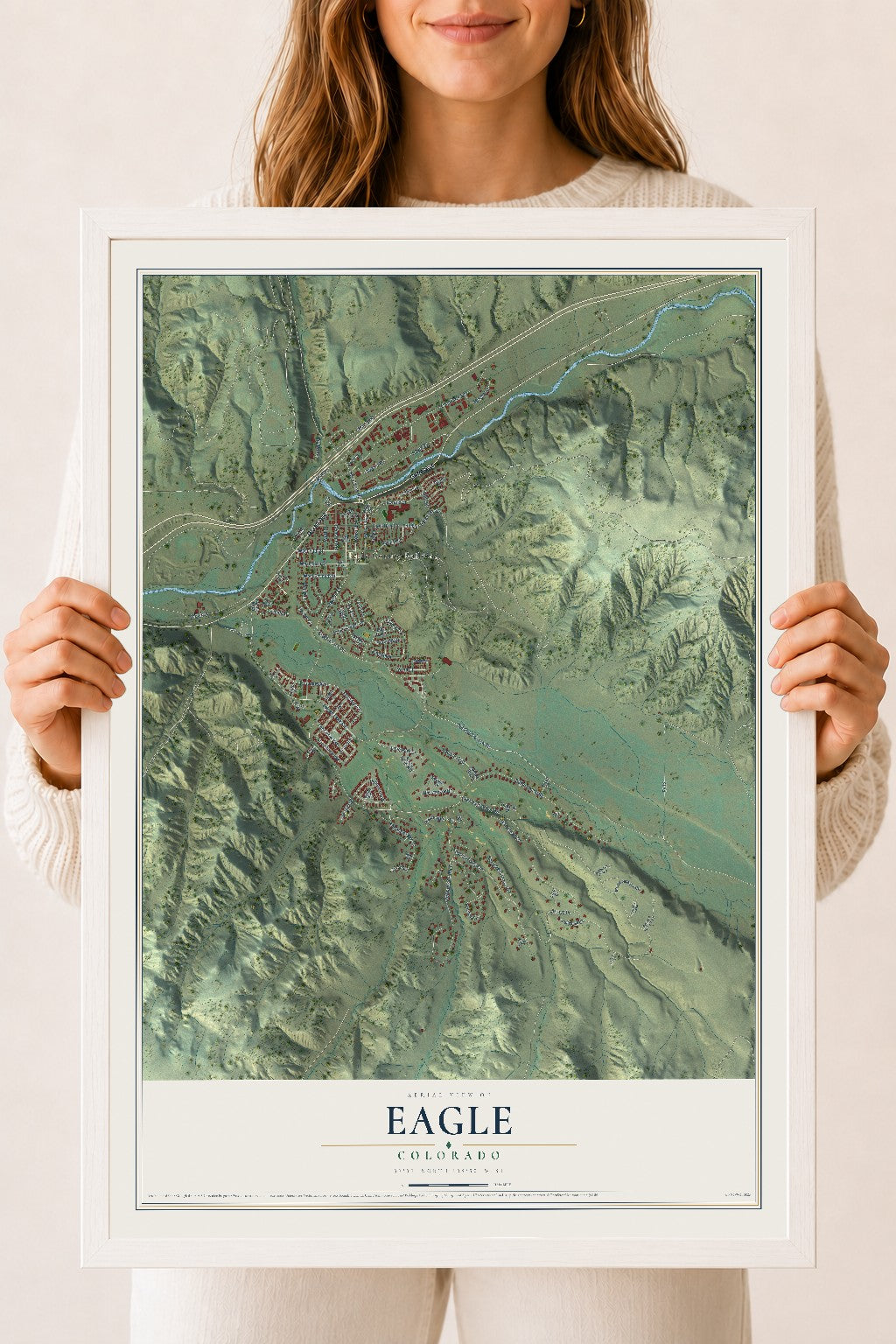 Map of Eagle, Colorado, 18 x 24 inch print in a white wood frame
