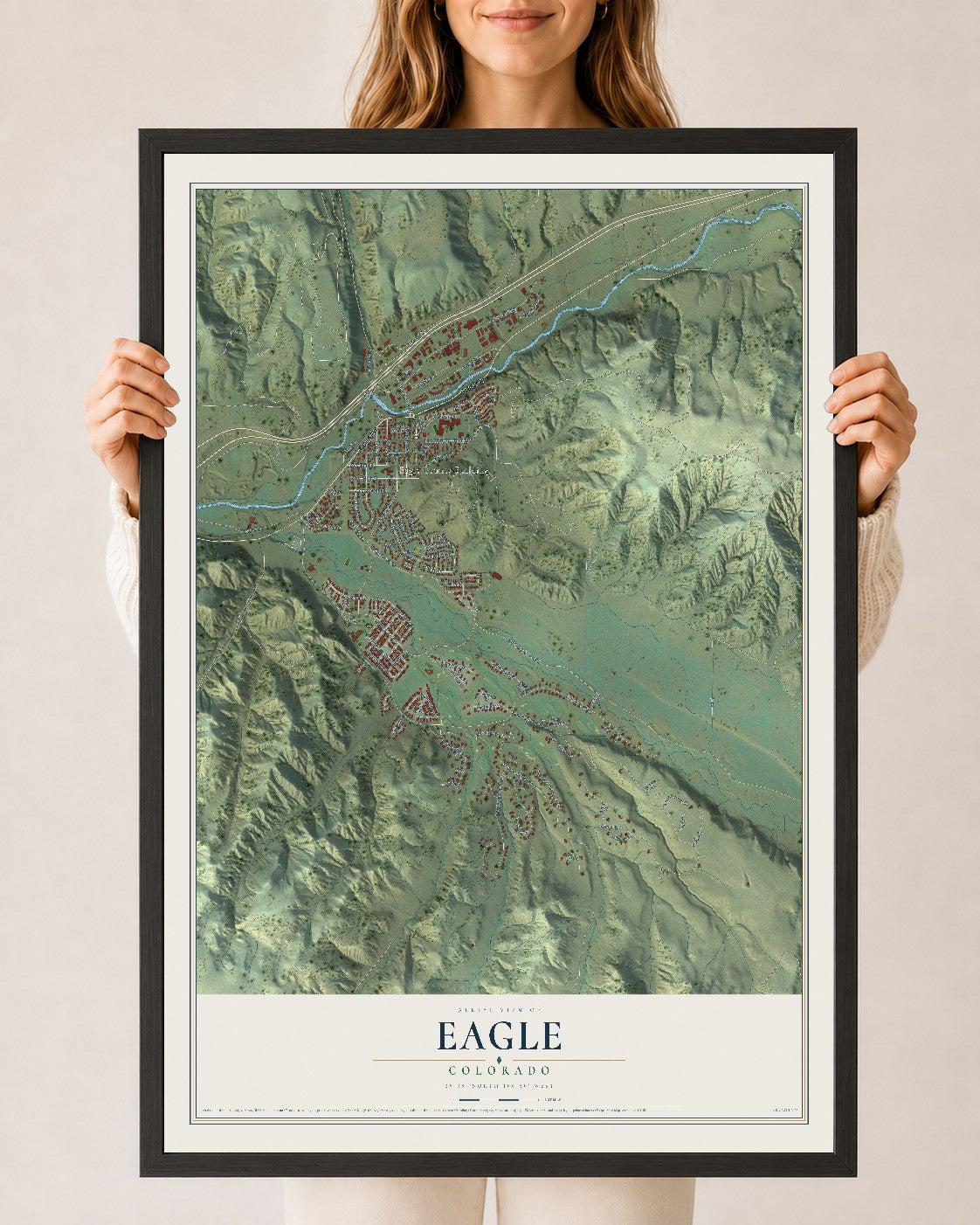 Map of Eagle, Colorado, 24 x 36 inch print in a black wood frame