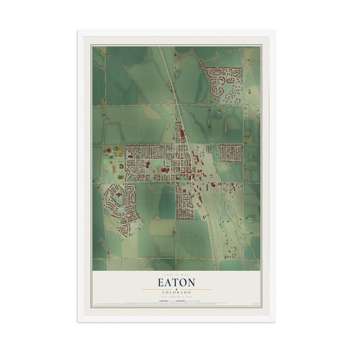 Map of Eaton, Colorado, 12 x 18 inch print in a white wood frame
