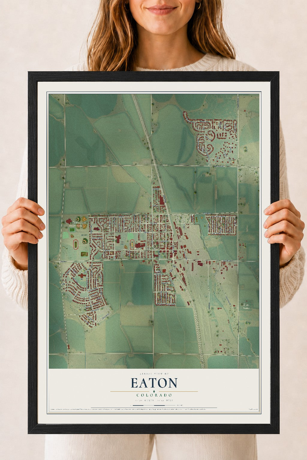 Map of Eaton, Colorado, 18 x 24 inch print in a black wood frame