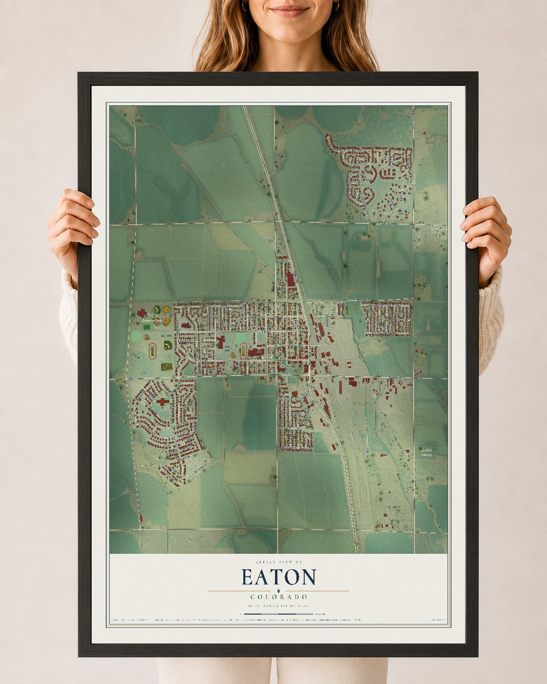 Map of Eaton, Colorado, 24 x 36 inch print in a black wood frame