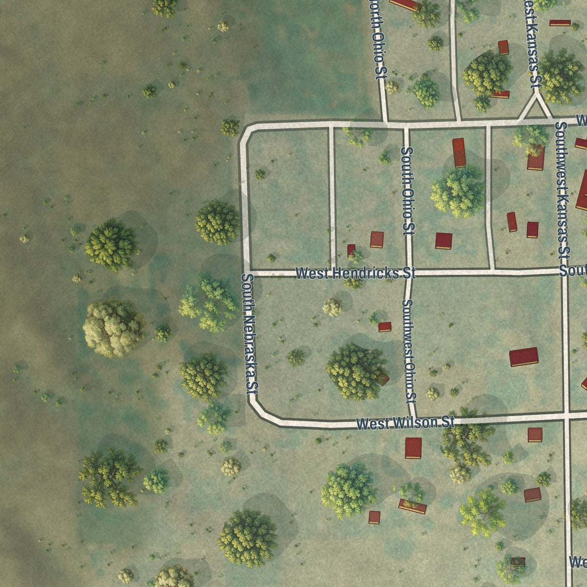 Second close-up of the map of Eckley, Colorado print showing more streets and buildings
