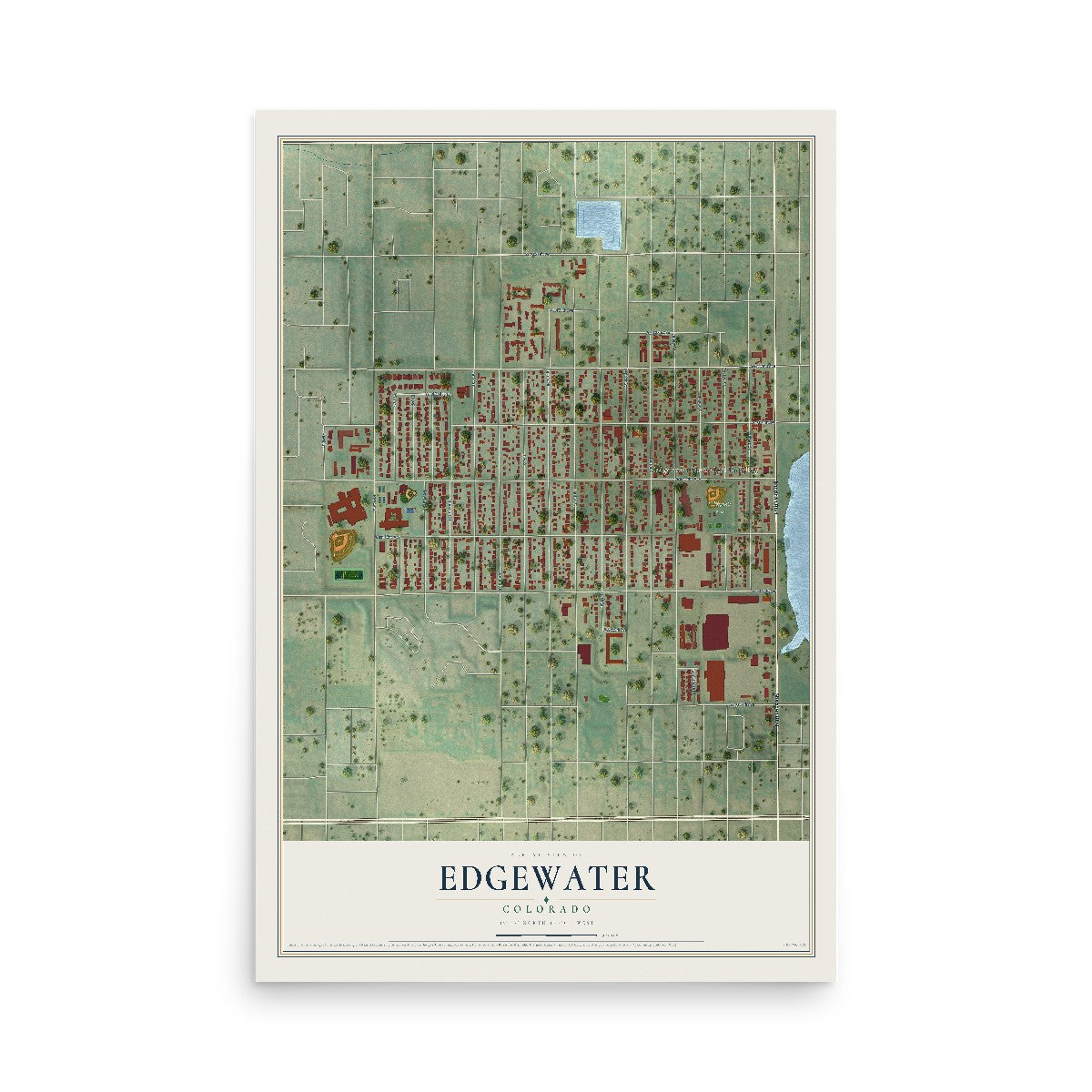 Map of Edgewater, Colorado, 12 x 18 inch unframed archival matte print