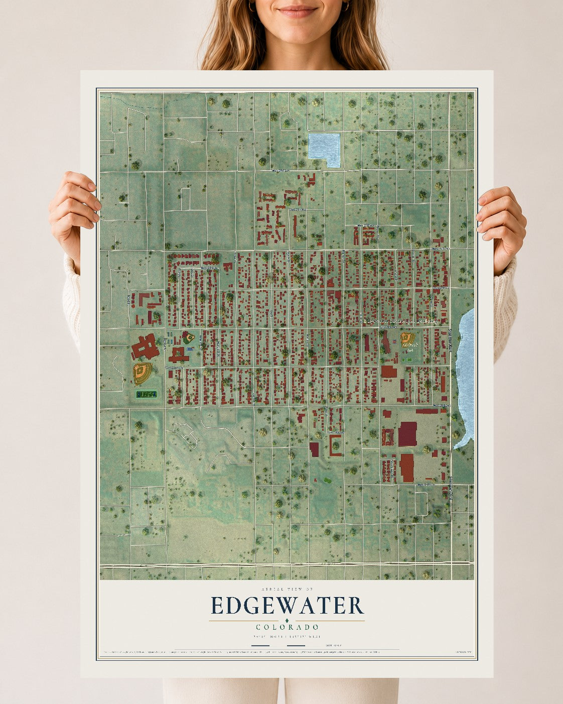 Map of Edgewater, Colorado, 24 x 36 inch unframed archival matte print