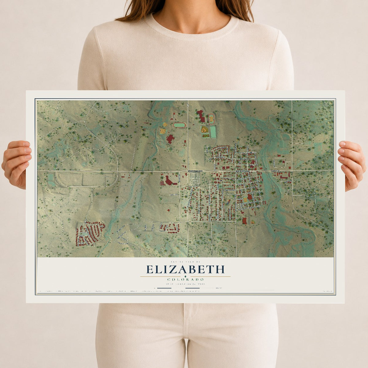 Map of Elizabeth, Colorado, 12 x 18 inch unframed archival matte print