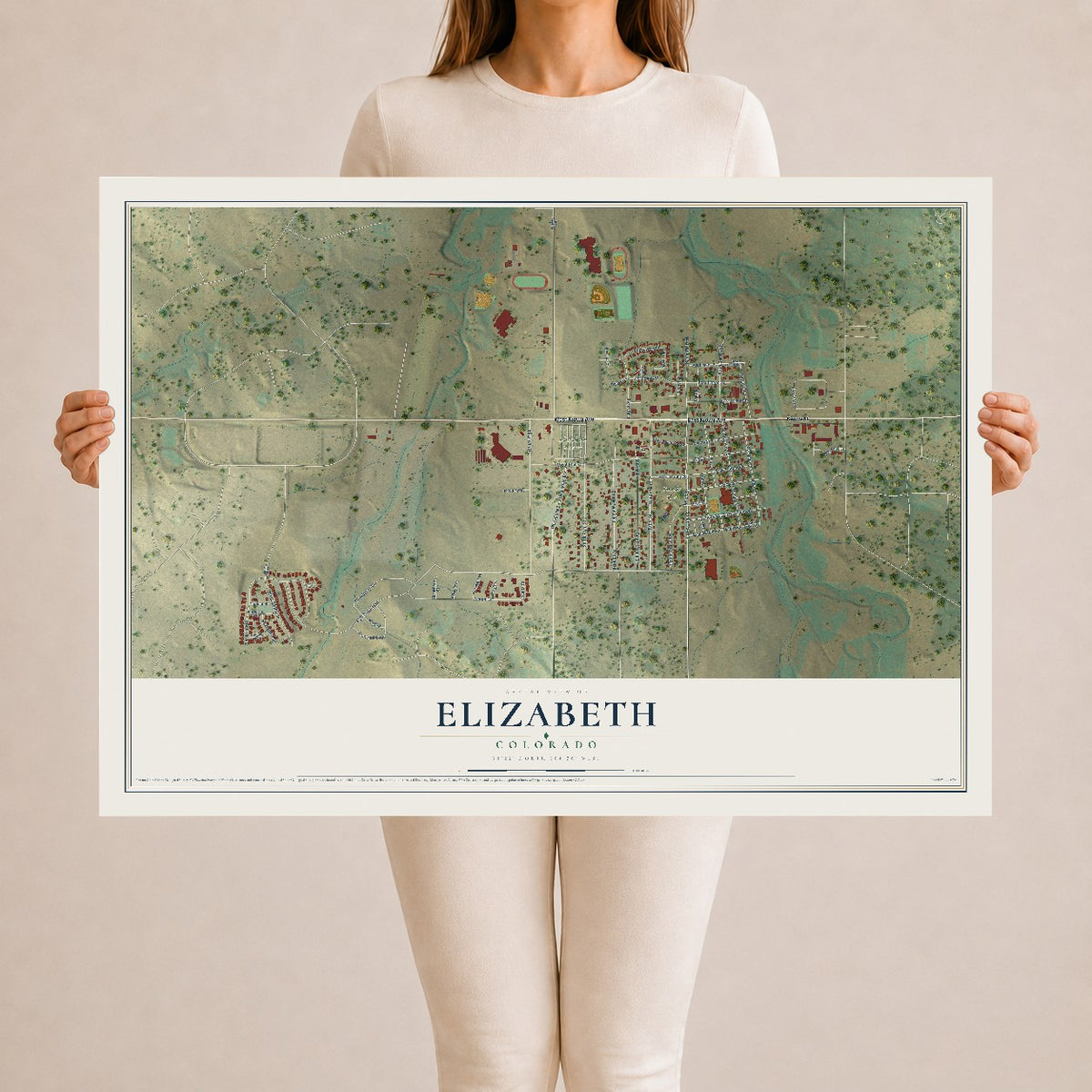 Map of Elizabeth, Colorado, 24 x 36 inch unframed archival matte print