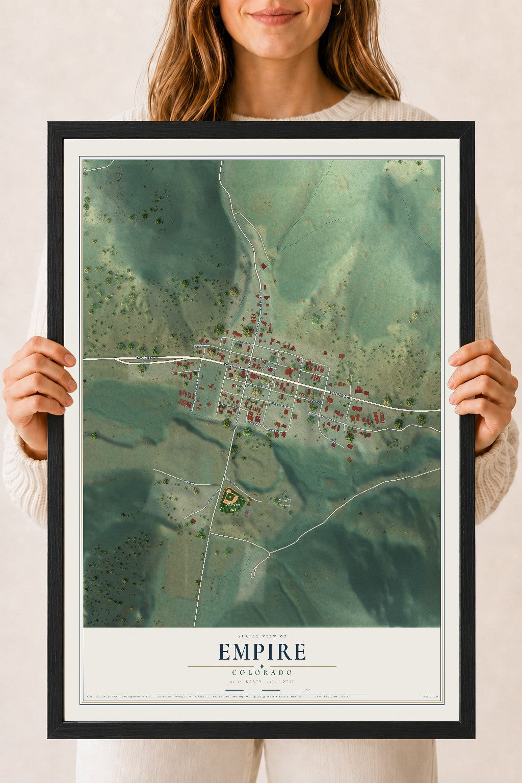 Map of Empire, Colorado, 18 x 24 inch print in a black wood frame