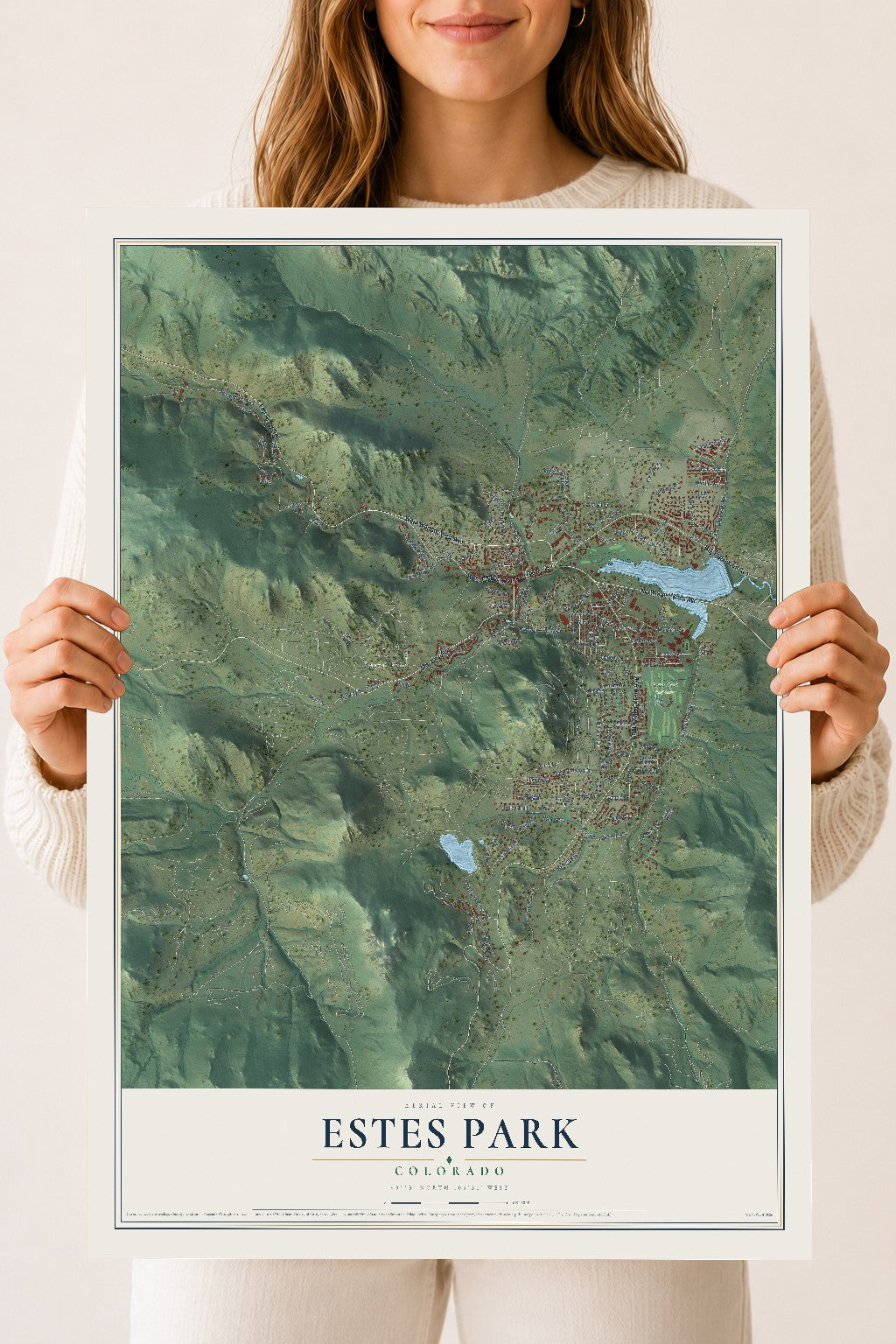 Map of Estes Park, Colorado, 18 x 24 inch unframed archival matte print