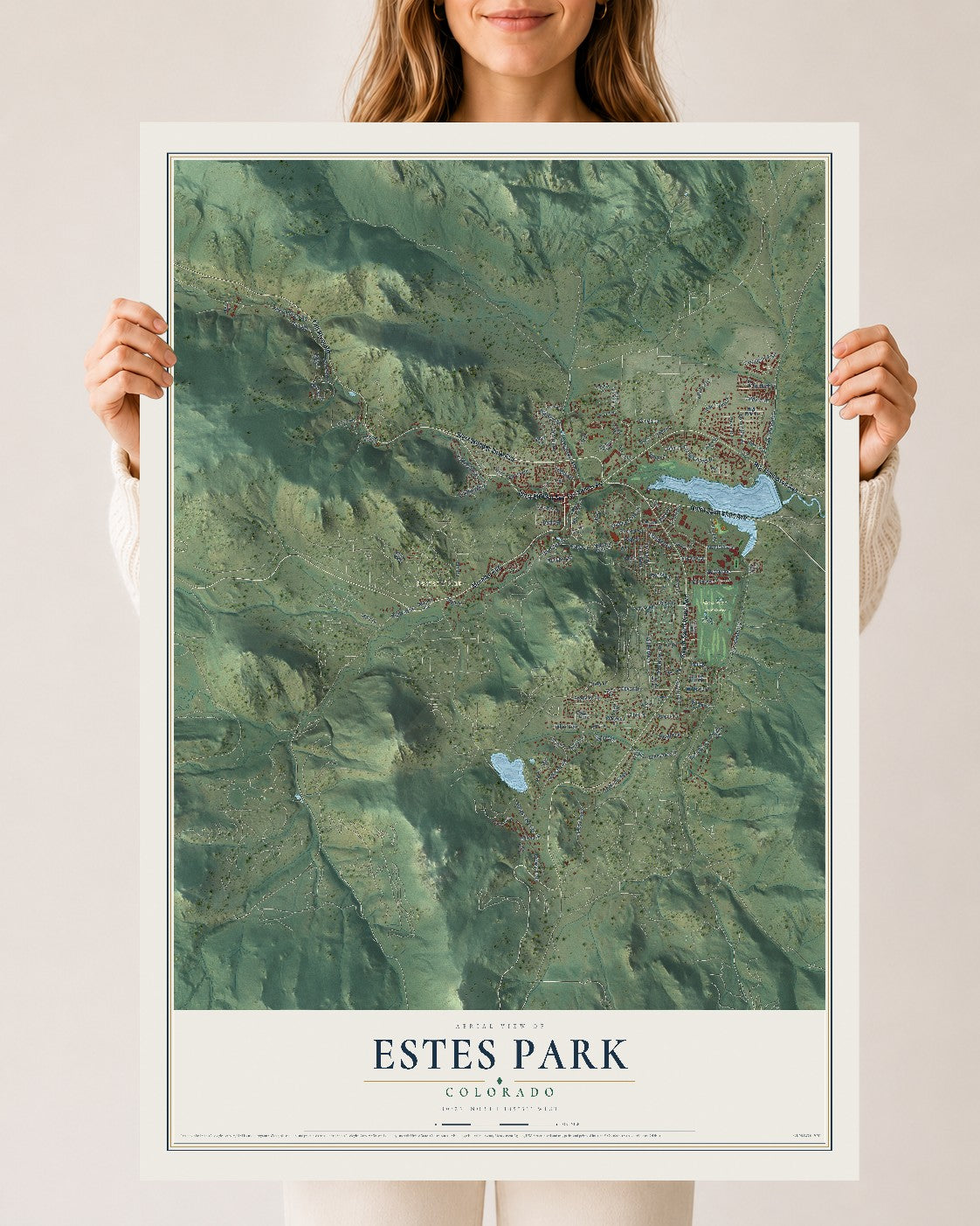Map of Estes Park, Colorado, 24 x 36 inch unframed archival matte print