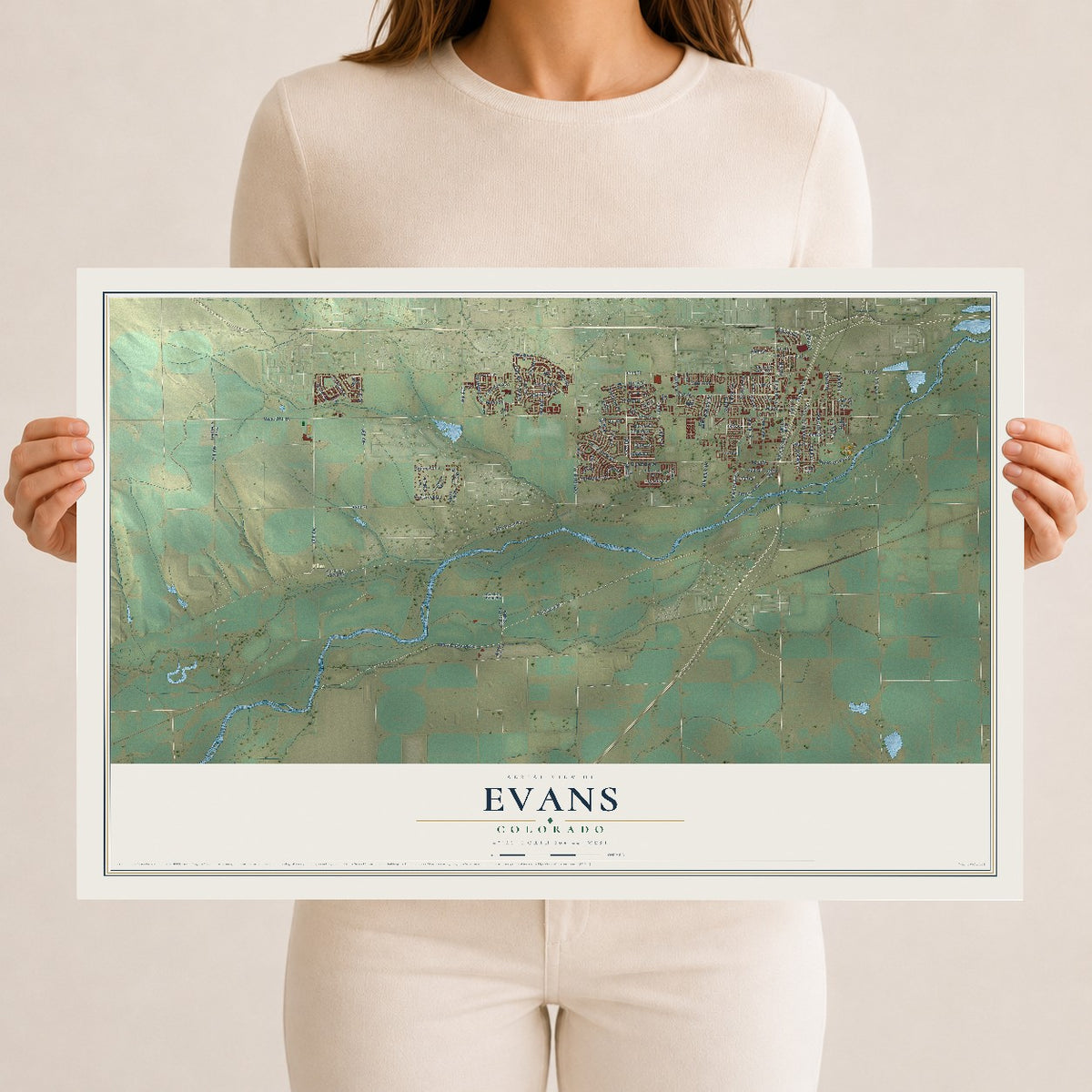 Map of Evans, Colorado, 12 x 18 inch unframed archival matte print