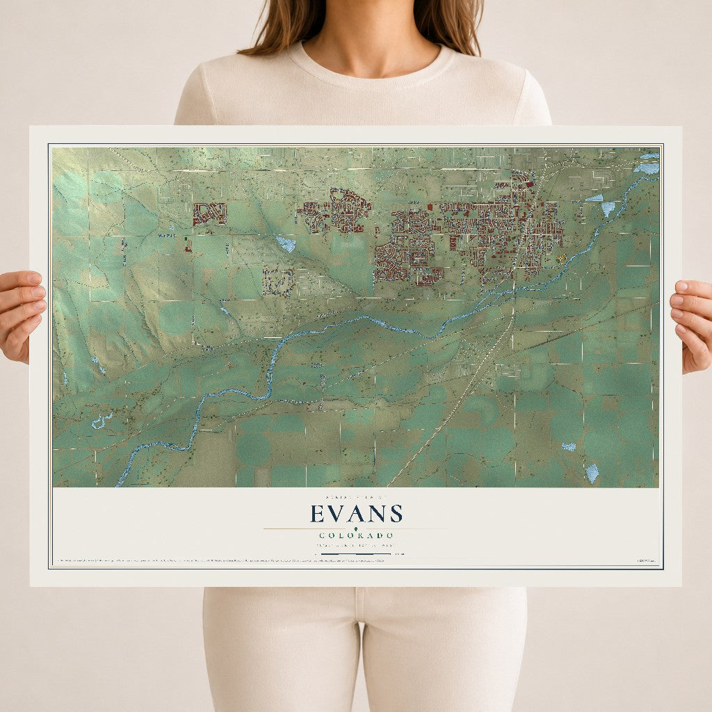 Map of Evans, Colorado, 18 x 24 inch unframed archival matte print