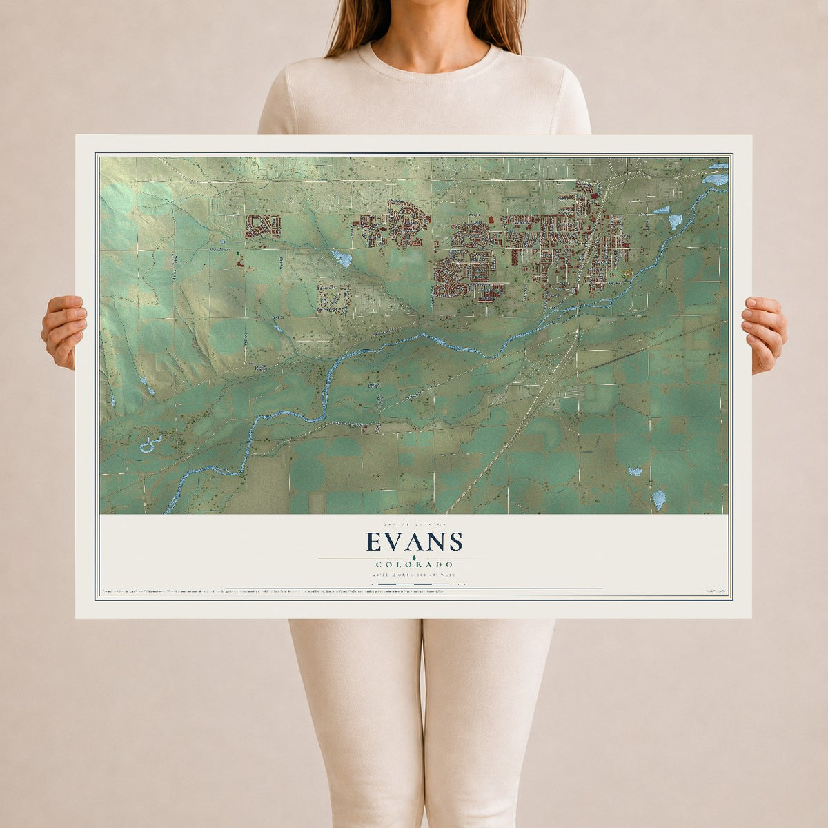 Map of Evans, Colorado, 24 x 36 inch unframed archival matte print