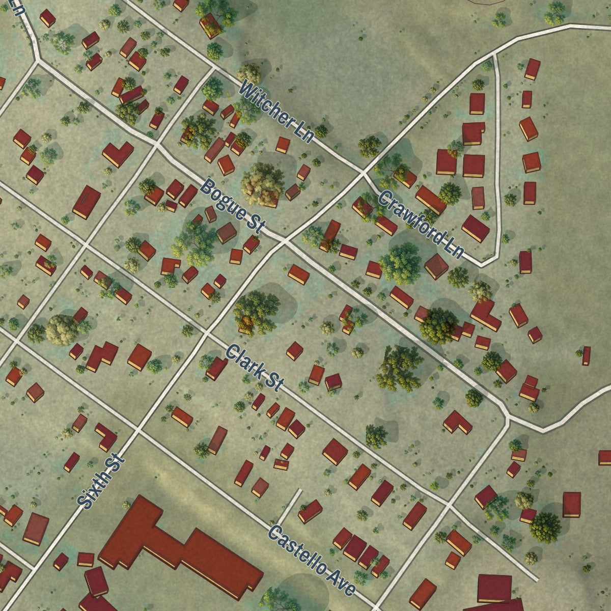 Close-up of the map of Fairplay, Colorado print showing street and building detail