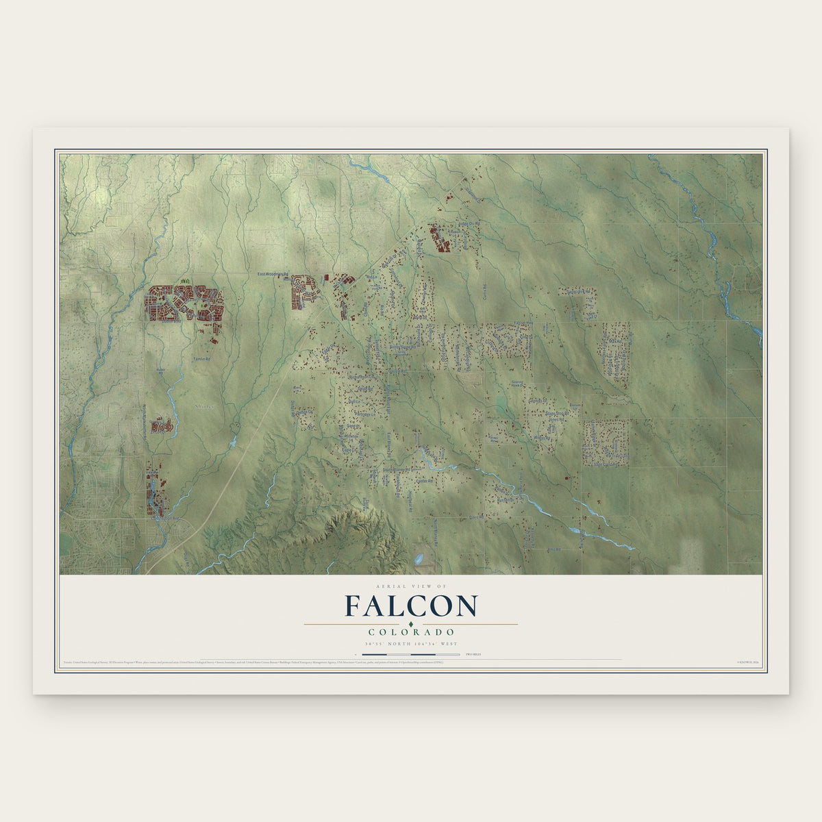 Falcon, Colorado map print, the full design