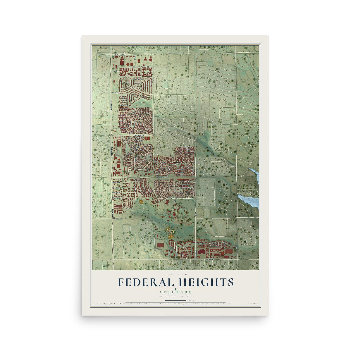 Map of Federal Heights, Colorado, 12 x 18 inch unframed archival matte print
