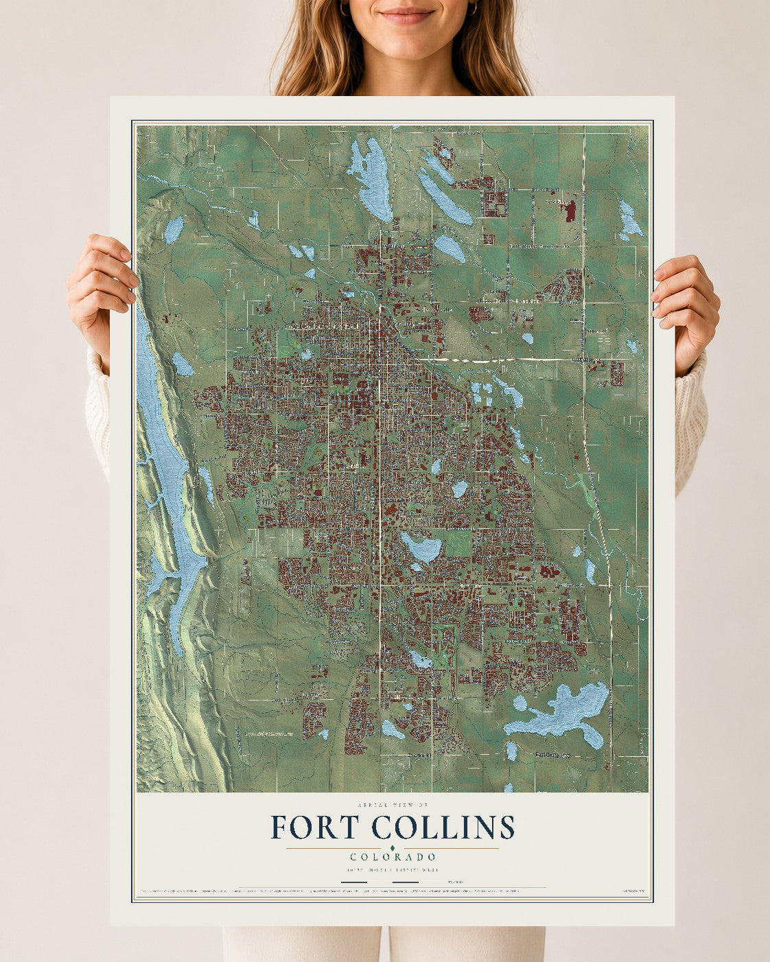 Map of Fort Collins, Colorado, 24 x 36 inch unframed archival matte print