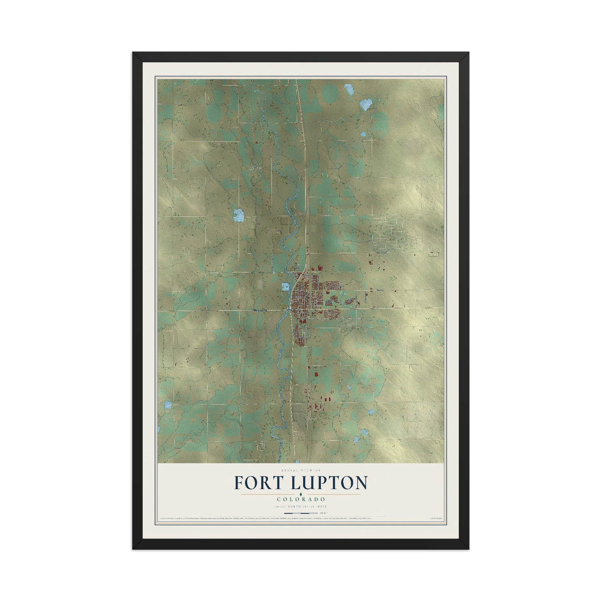 Map of Fort Lupton, Colorado, 12 x 18 inch print in a black wood frame