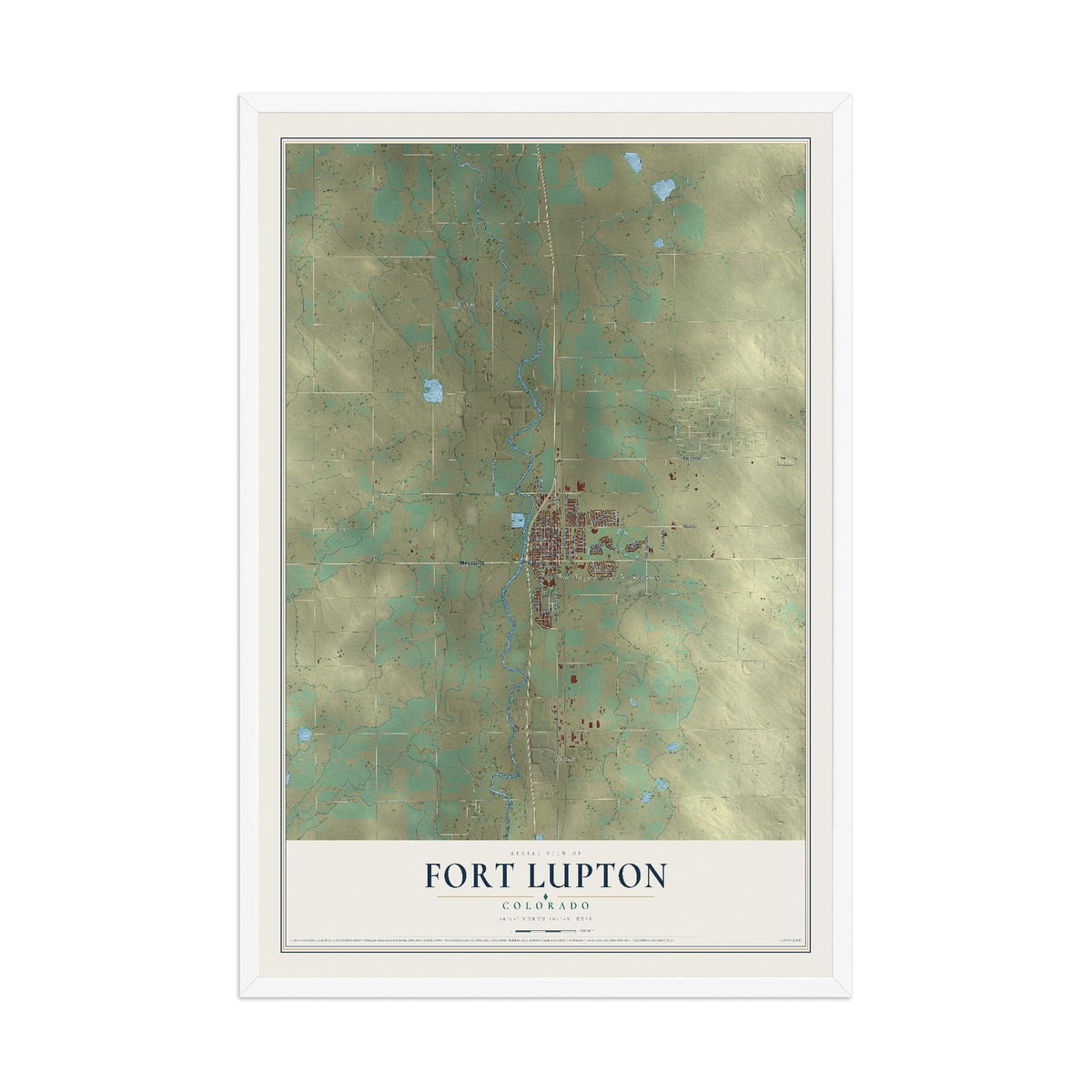 Map of Fort Lupton, Colorado, 12 x 18 inch print in a white wood frame
