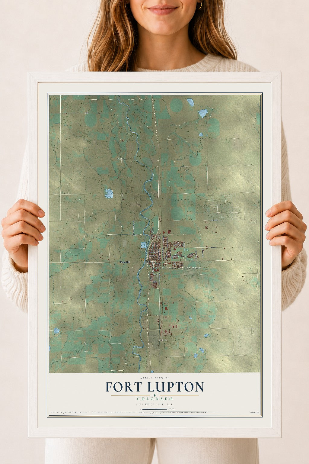 Map of Fort Lupton, Colorado, 18 x 24 inch print in a white wood frame