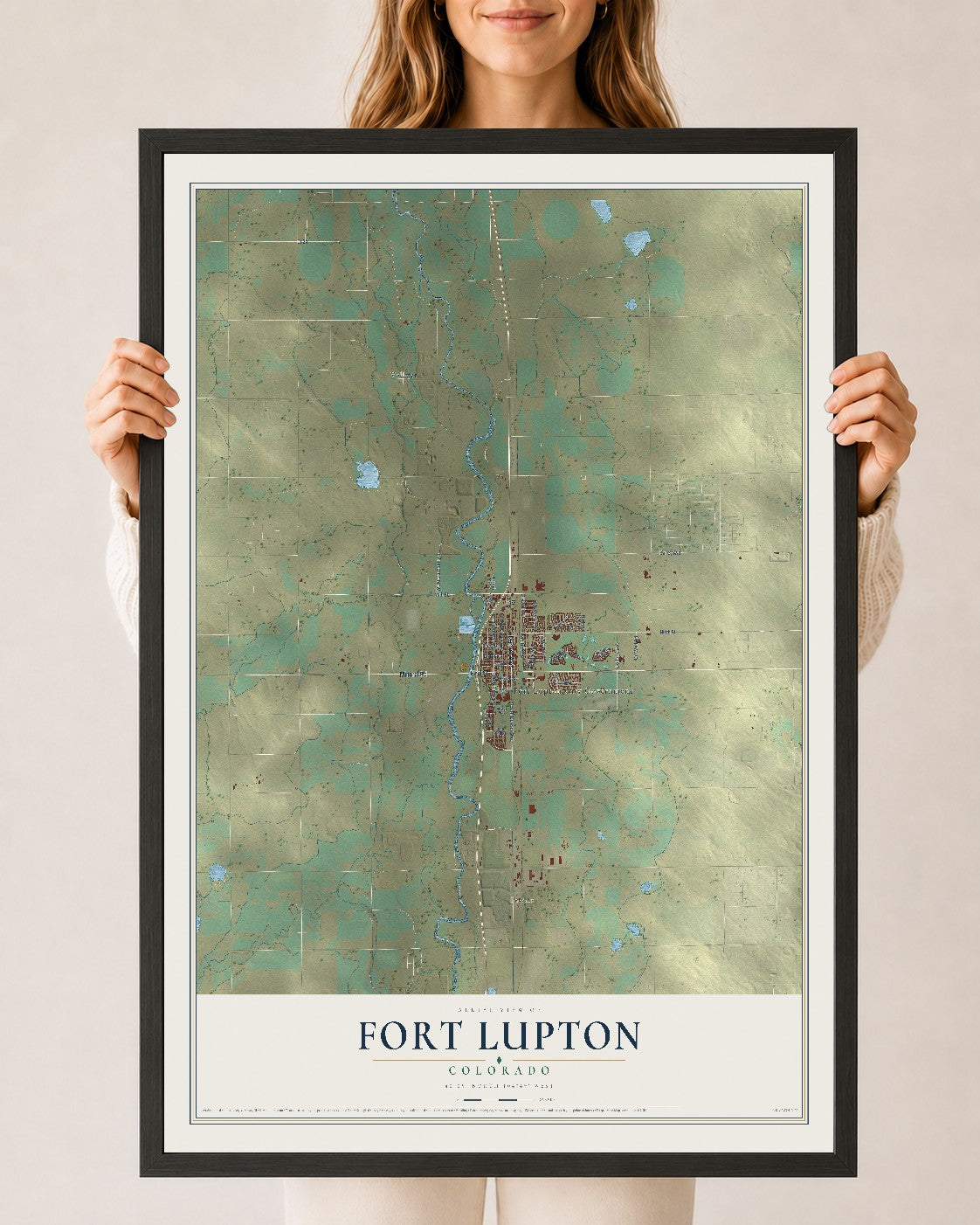 Map of Fort Lupton, Colorado, 24 x 36 inch print in a black wood frame