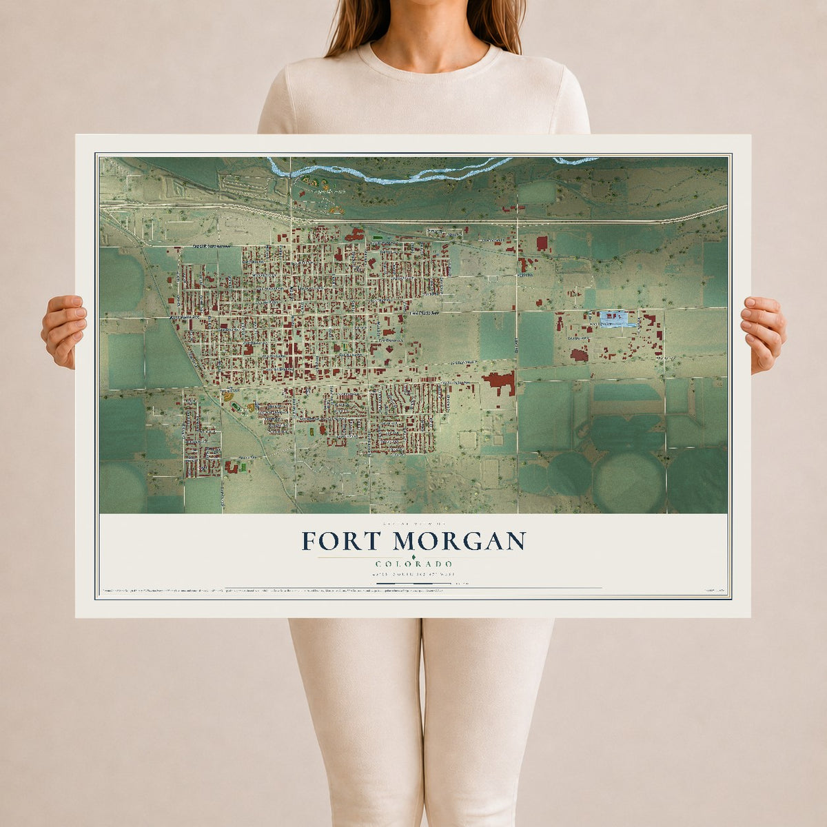 Map of Fort Morgan, Colorado, 24 x 36 inch unframed archival matte print