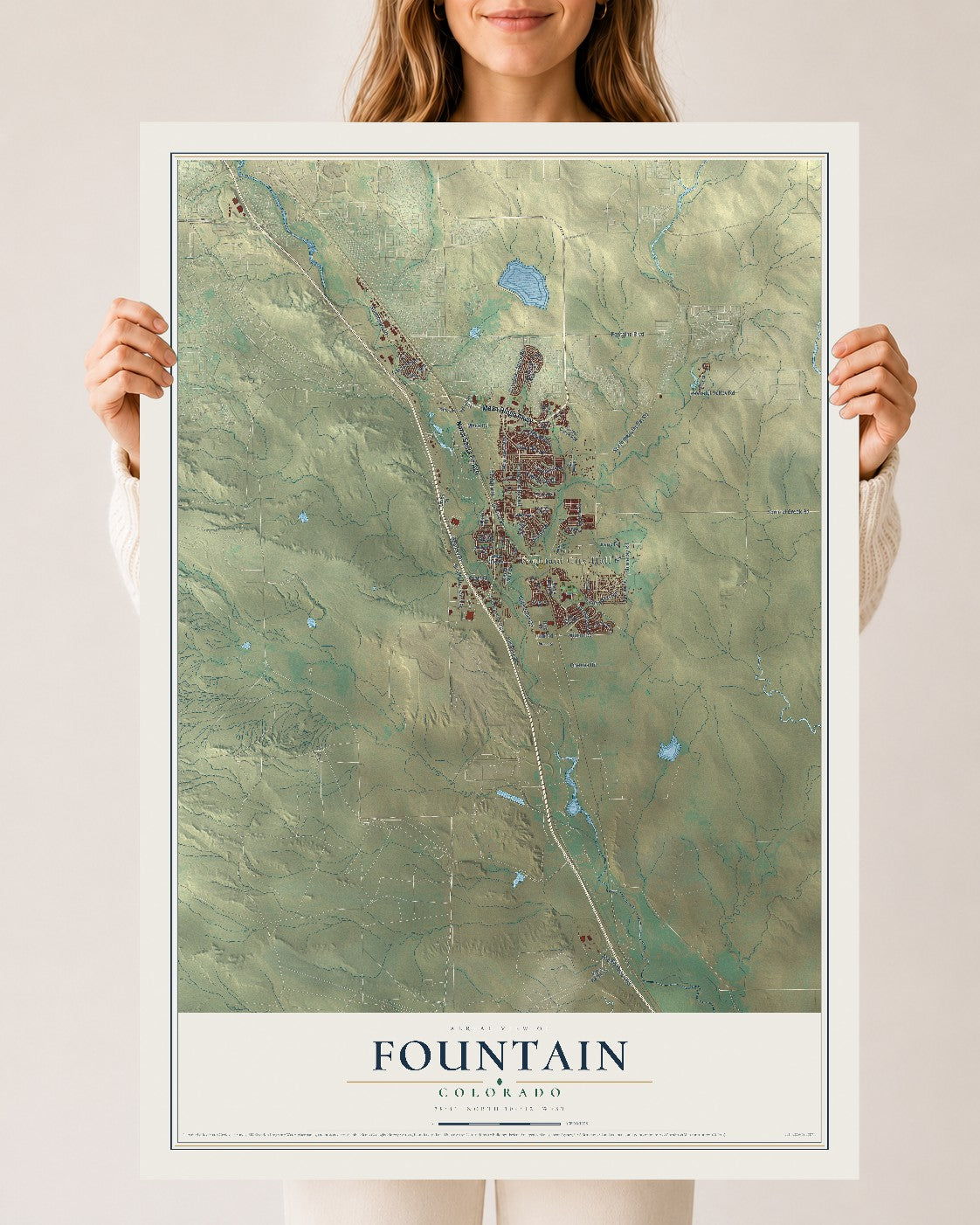 Map of Fountain, Colorado, 24 x 36 inch unframed archival matte print