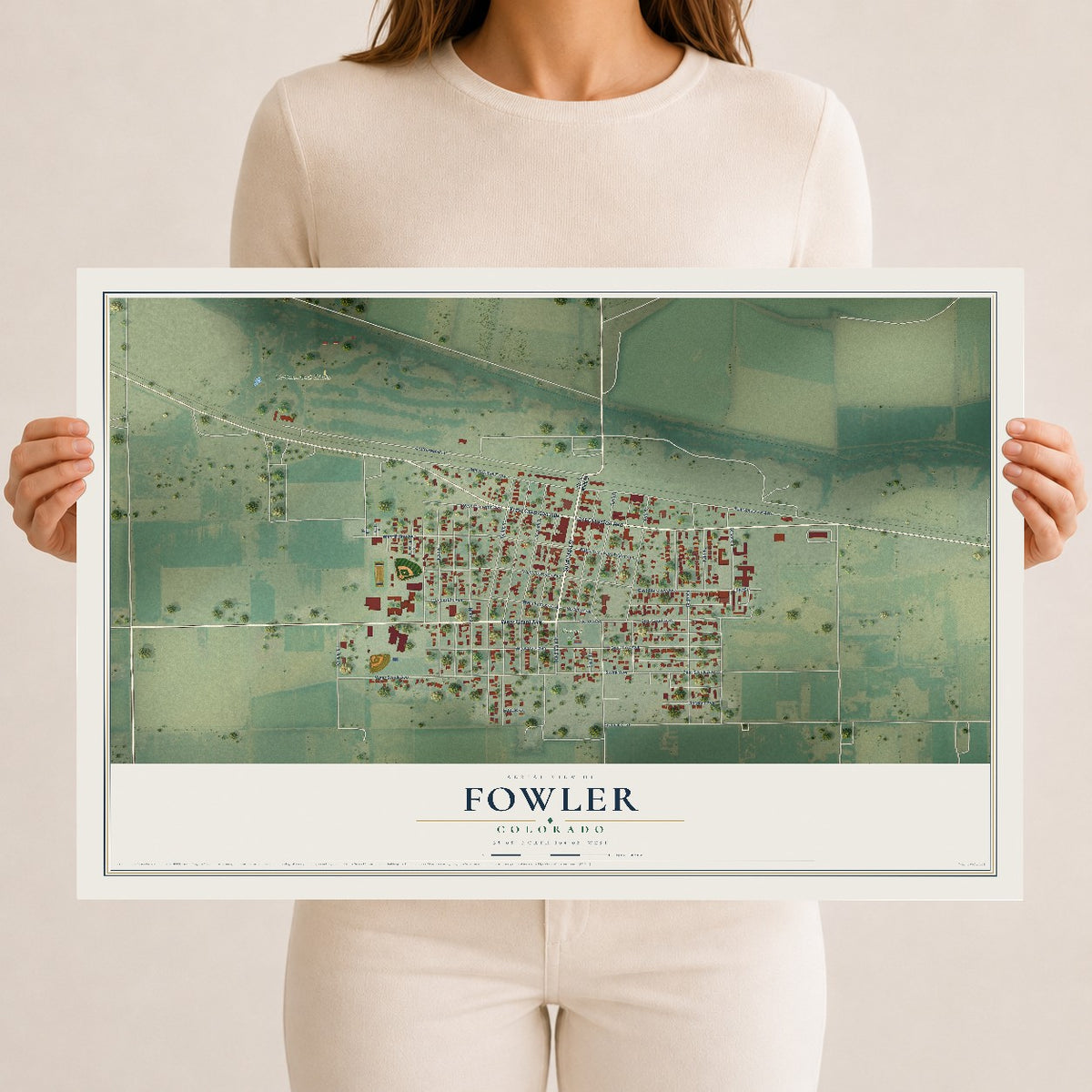 Map of Fowler, Colorado, 12 x 18 inch unframed archival matte print