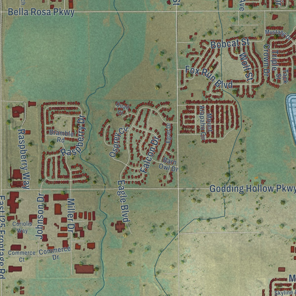 Second close-up of the map of Frederick, Colorado print showing more streets and buildings