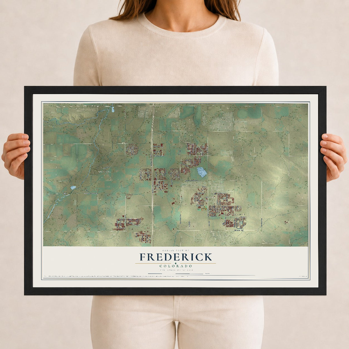 Map of Frederick, Colorado, 12 x 18 inch print in a black wood frame
