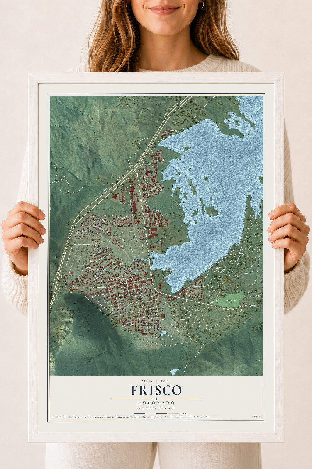 Map of Frisco, Colorado, 18 x 24 inch print in a white wood frame