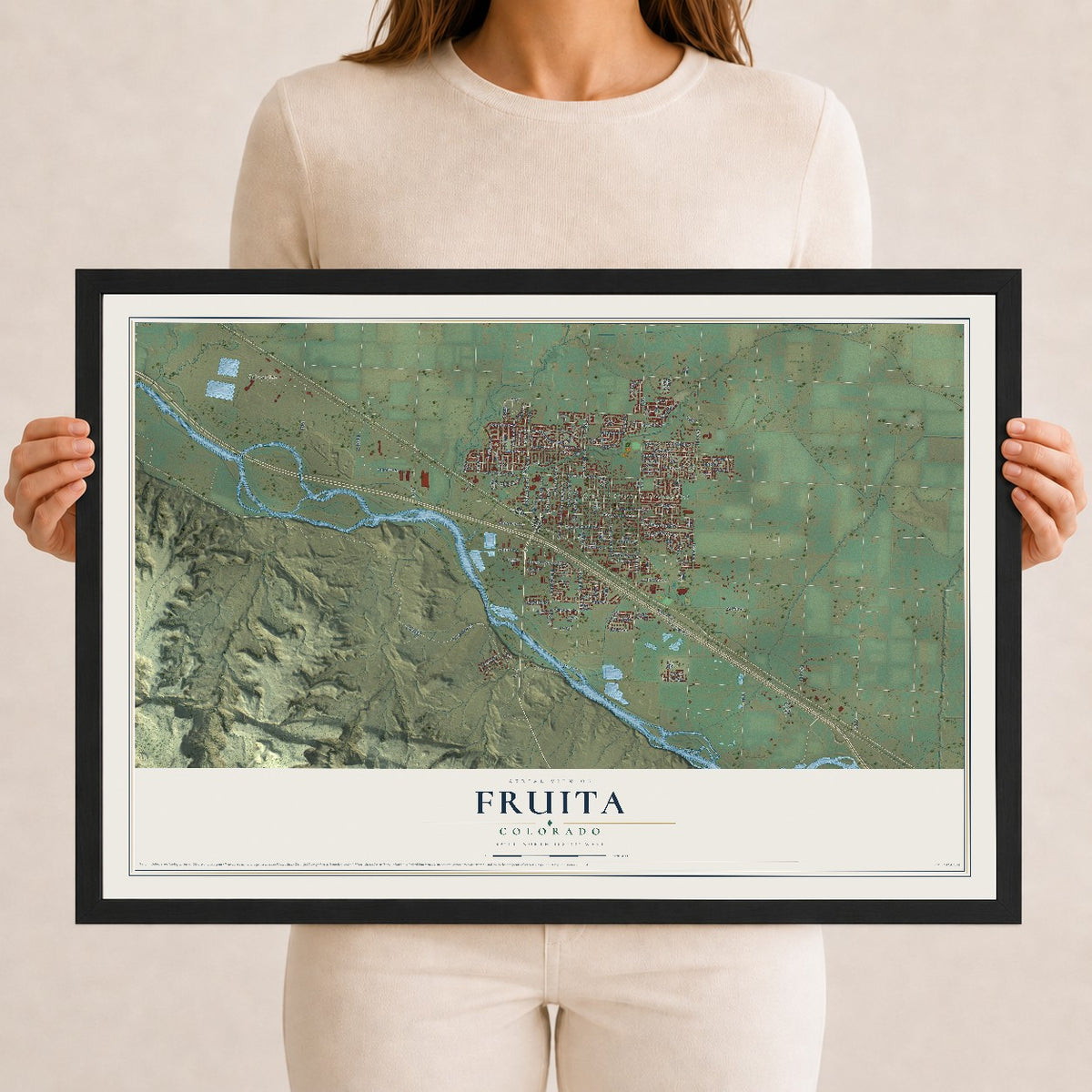 Map of Fruita, Colorado, 12 x 18 inch print in a black wood frame