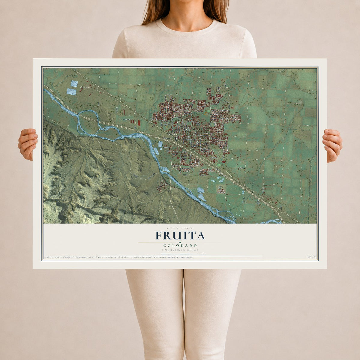Map of Fruita, Colorado, 24 x 36 inch unframed archival matte print