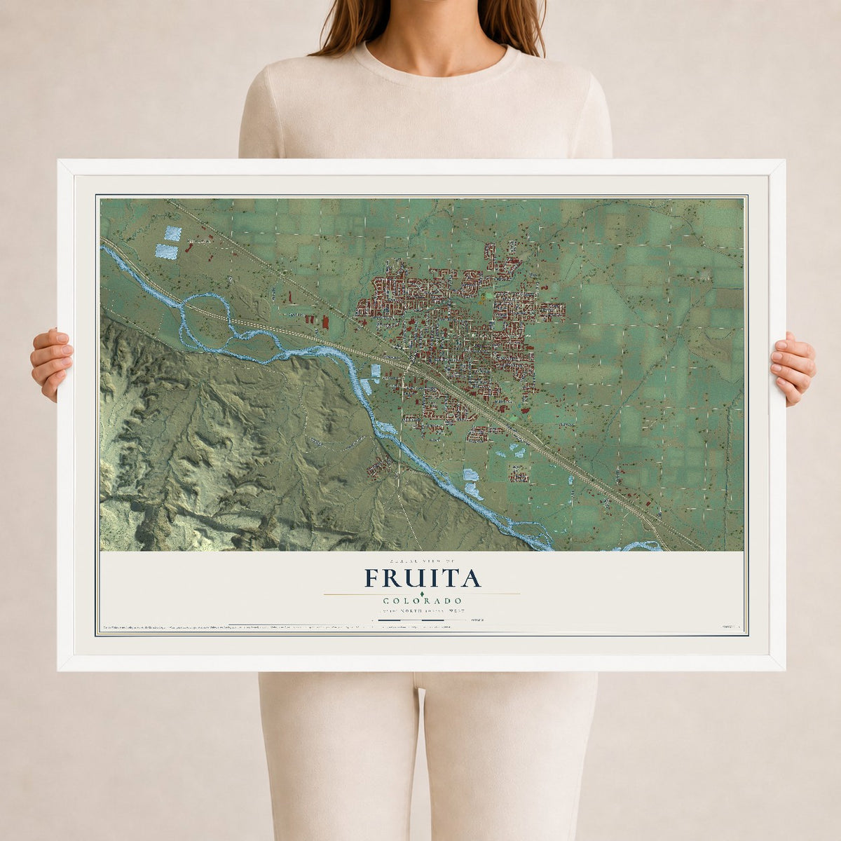 Map of Fruita, Colorado, 24 x 36 inch print in a white wood frame