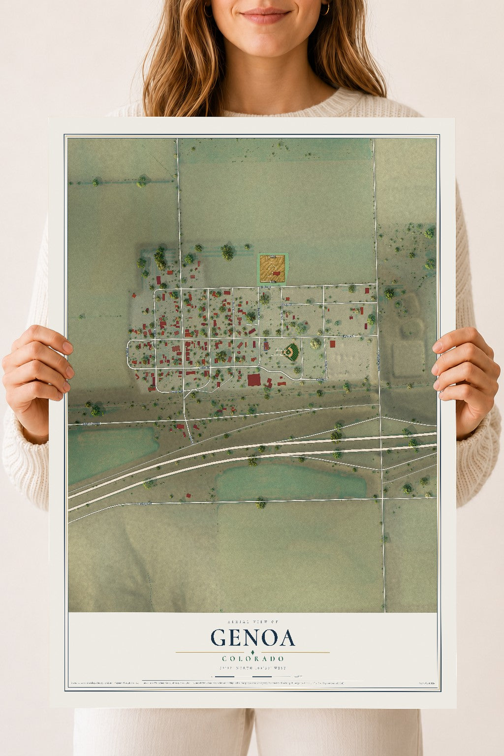 Map of Genoa, Colorado, 18 x 24 inch unframed archival matte print