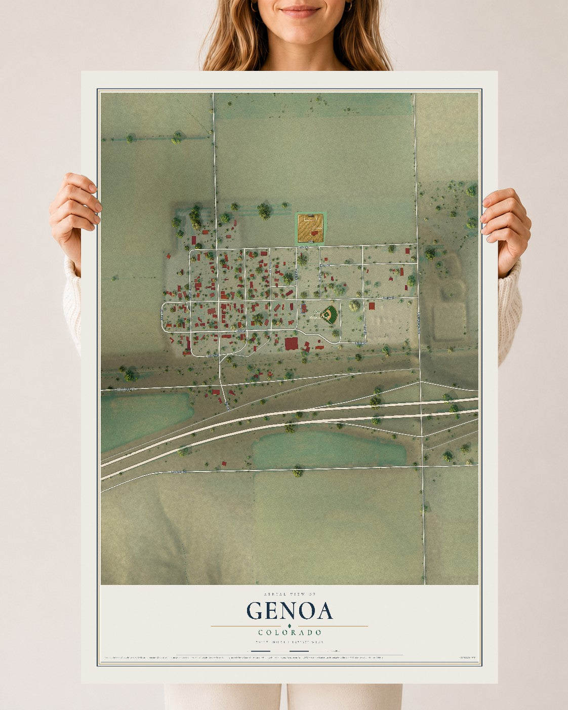 Map of Genoa, Colorado, 24 x 36 inch unframed archival matte print