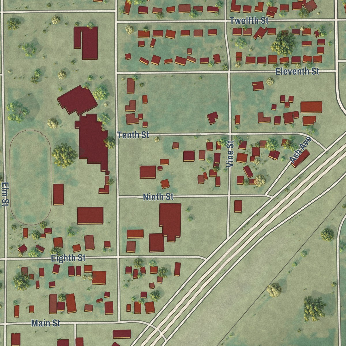 Close-up of the map of Gilcrest, Colorado print showing street and building detail
