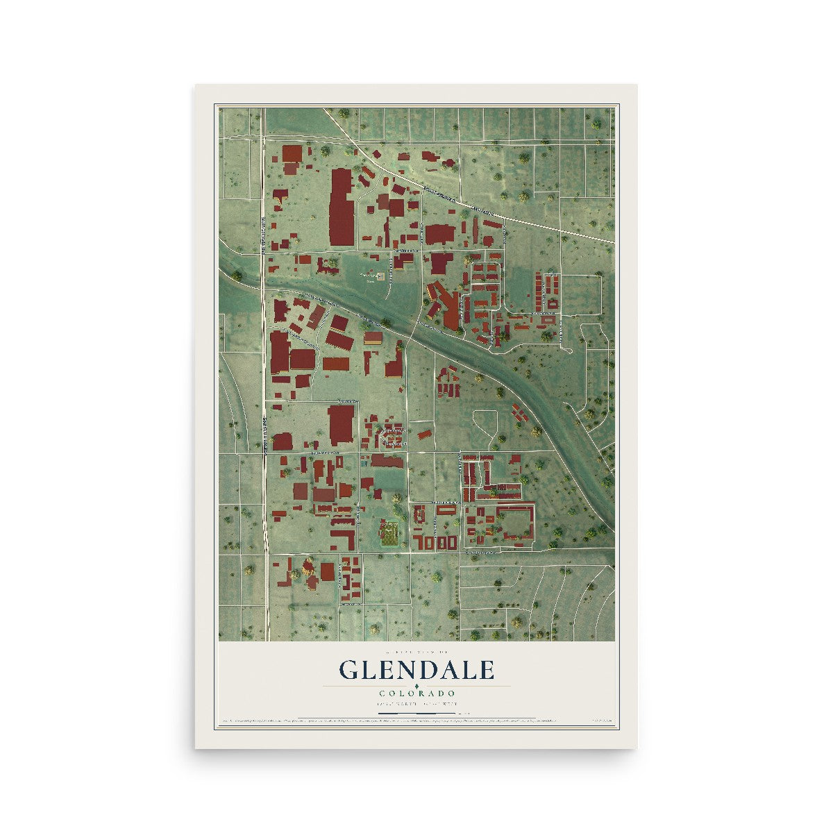 Map of Glendale, Colorado, 12 x 18 inch unframed archival matte print