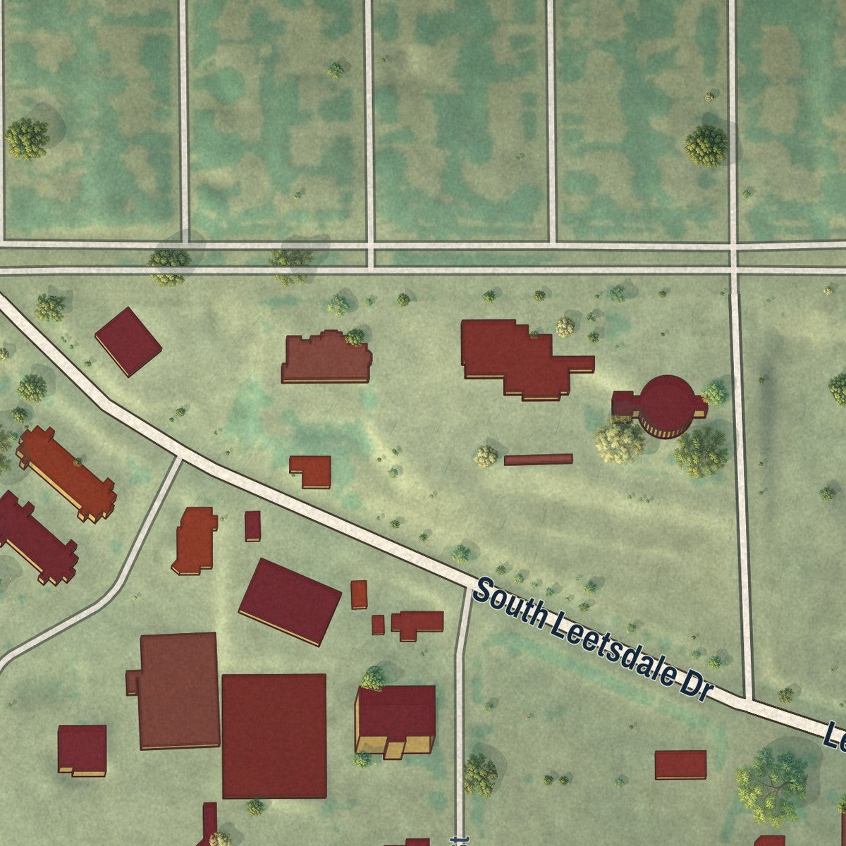 Second close-up of the map of Glendale, Colorado print showing more streets and buildings