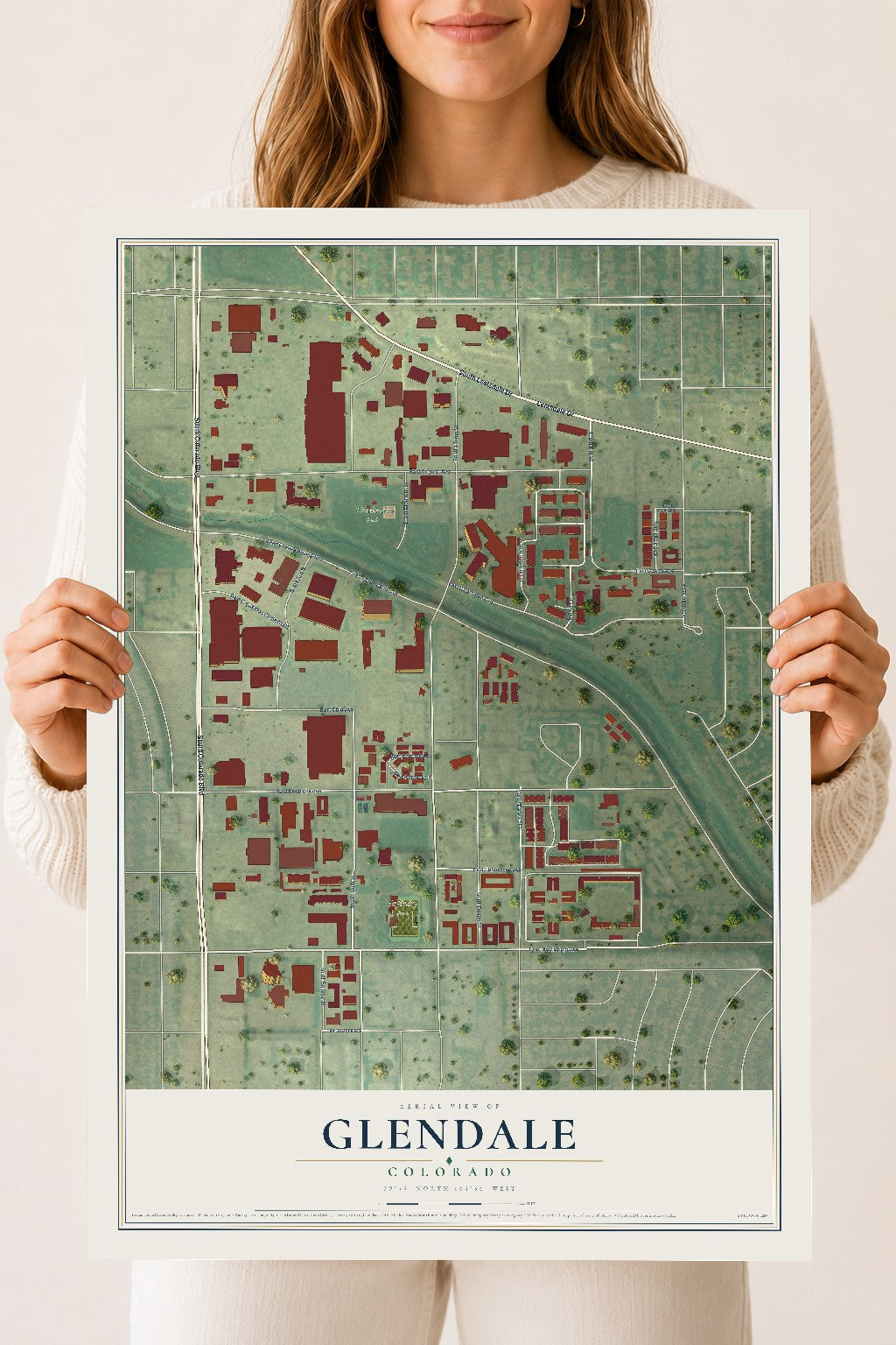 Map of Glendale, Colorado, 18 x 24 inch unframed archival matte print