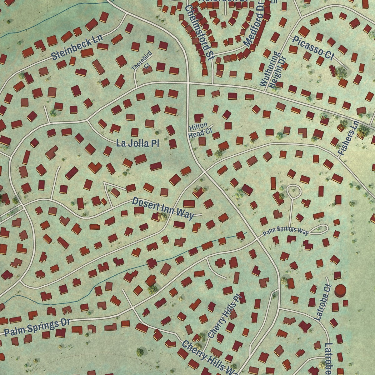 Close-up of the map of Gleneagle, Colorado print showing street and building detail
