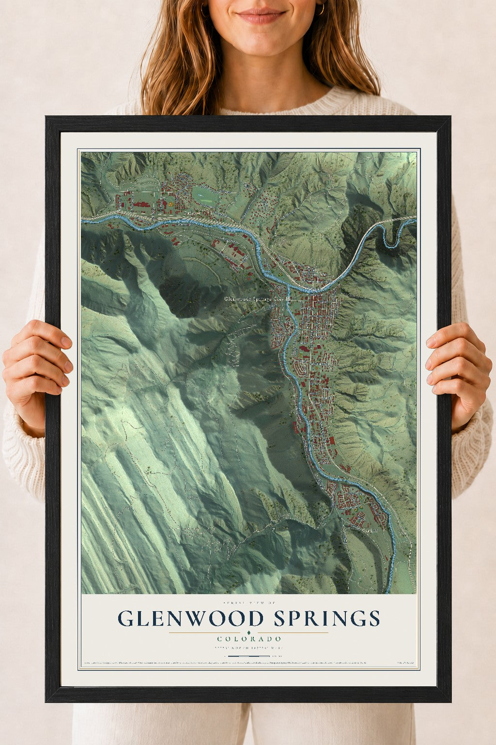 Map of Glenwood Springs, Colorado, 18 x 24 inch print in a black wood frame