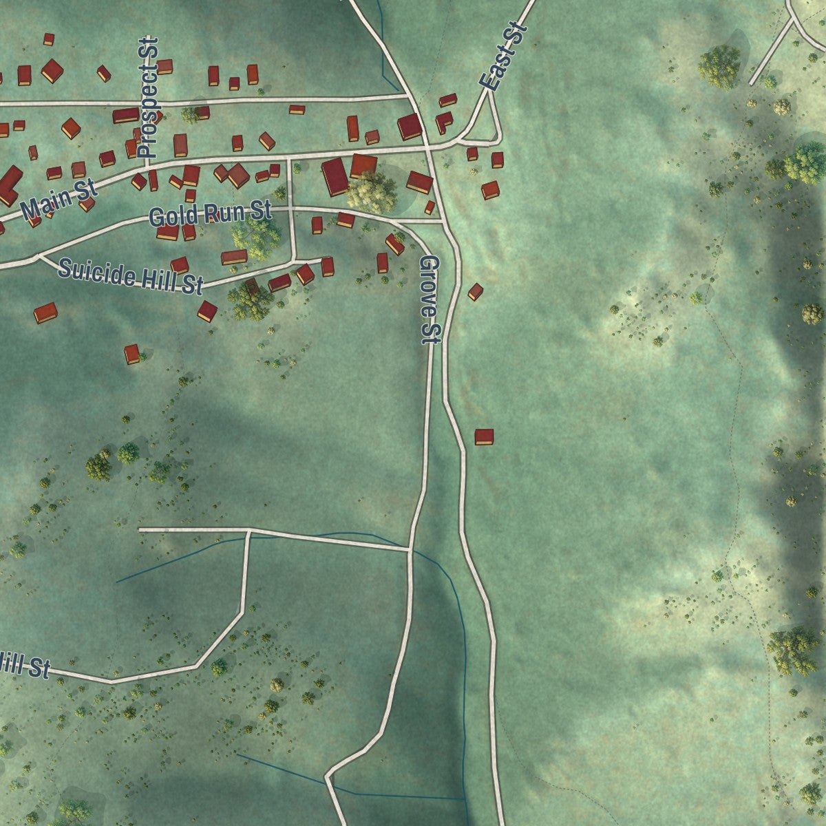 Close-up of the map of Gold Hill, Colorado print showing street and building detail