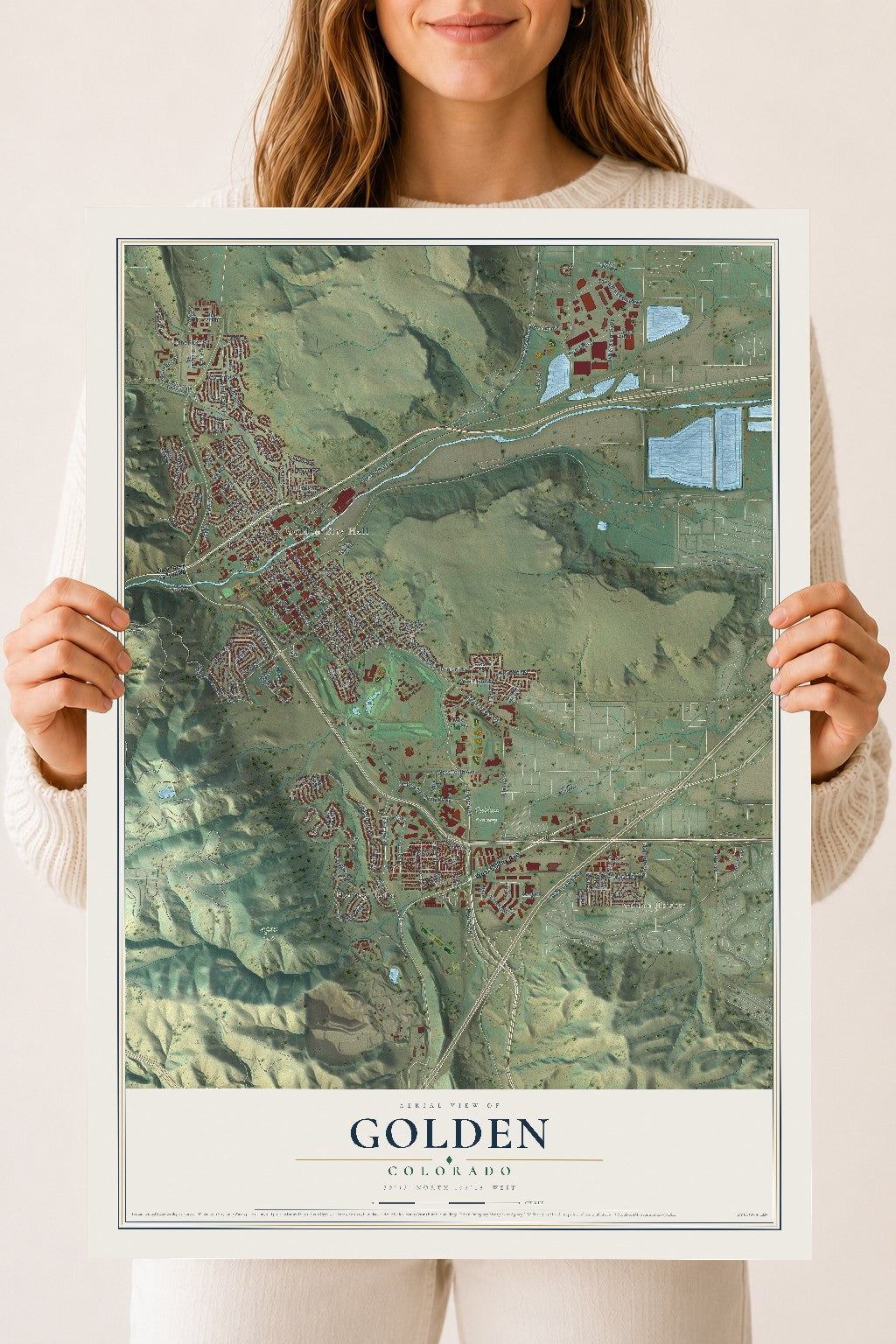 Map of Golden, Colorado, 18 x 24 inch unframed archival matte print