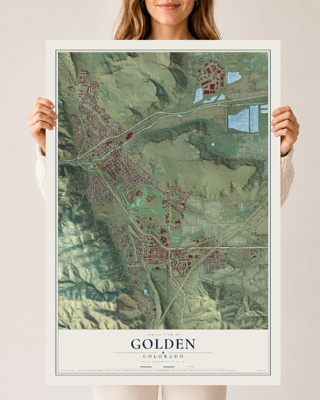 Map of Golden, Colorado, 24 x 36 inch unframed archival matte print