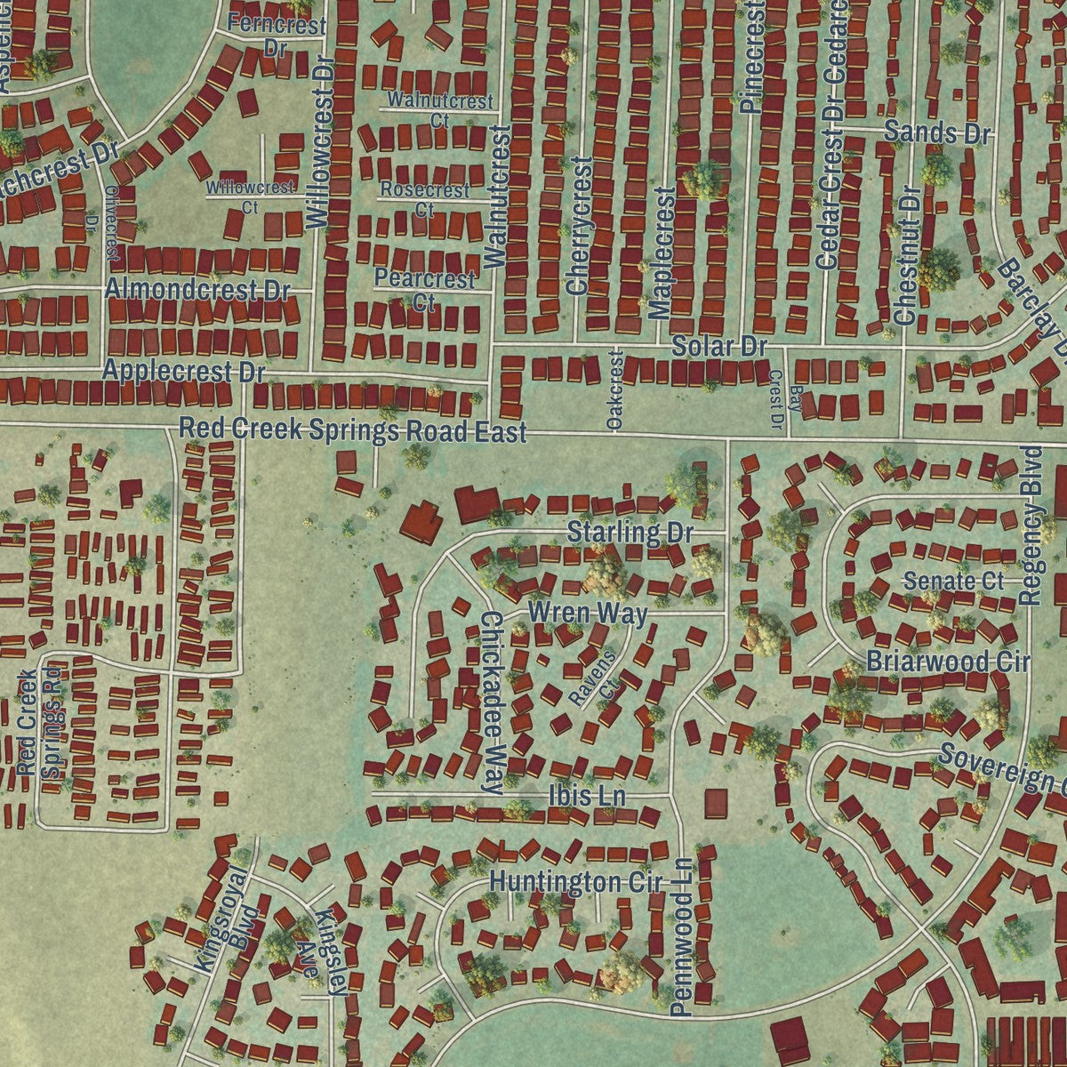 Close-up of the map of Goodnight, Colorado print showing street and building detail