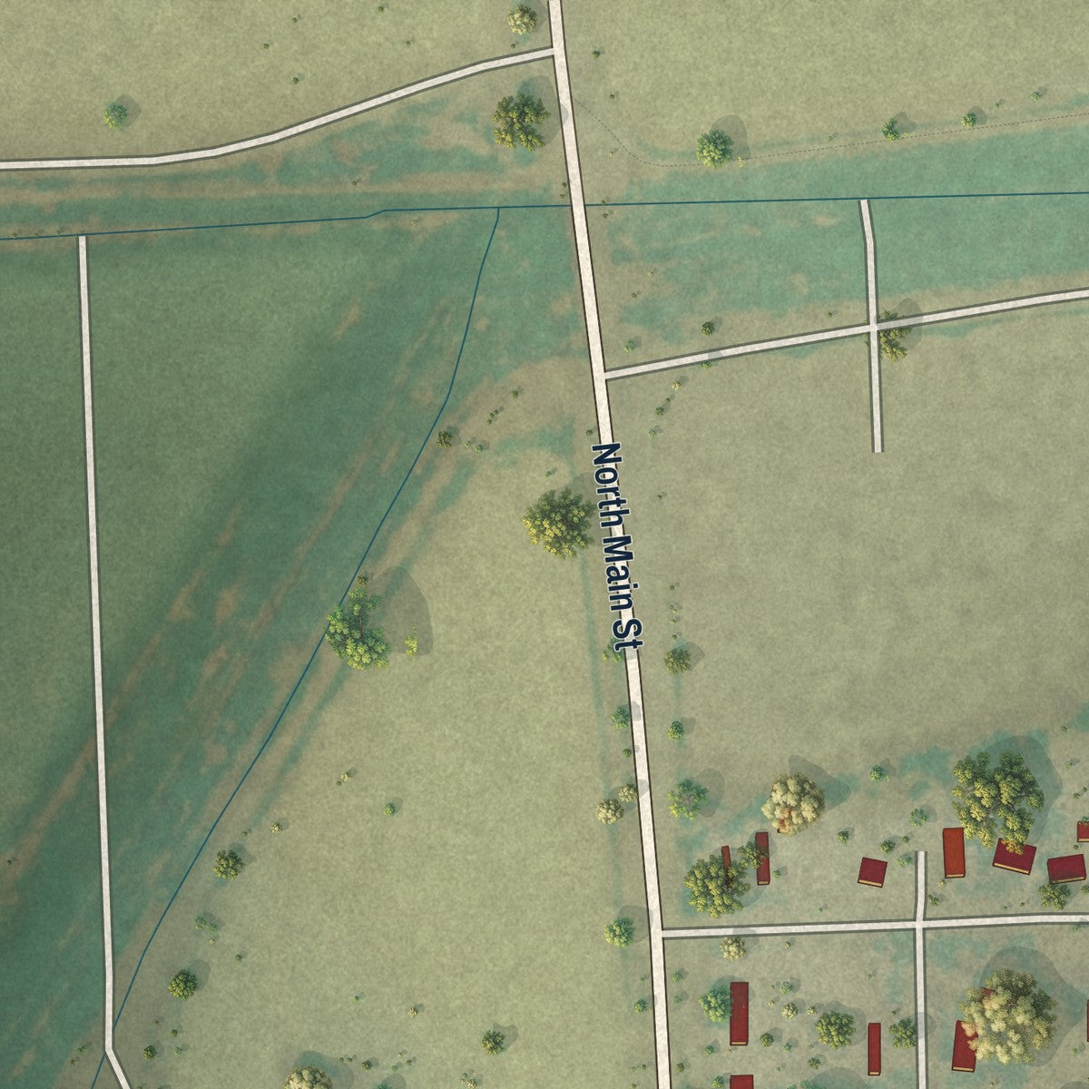 Second close-up of the map of Granada, Colorado print showing more streets and buildings